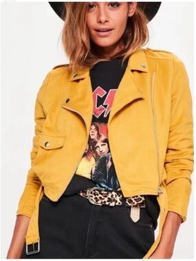 Missguided Mustard Suede-Look Moto Jacket